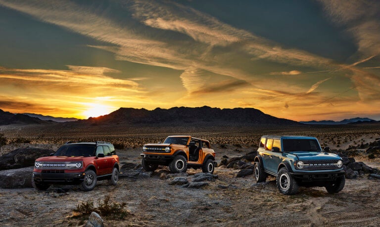 2025 Ford Bronco lineup in the desert